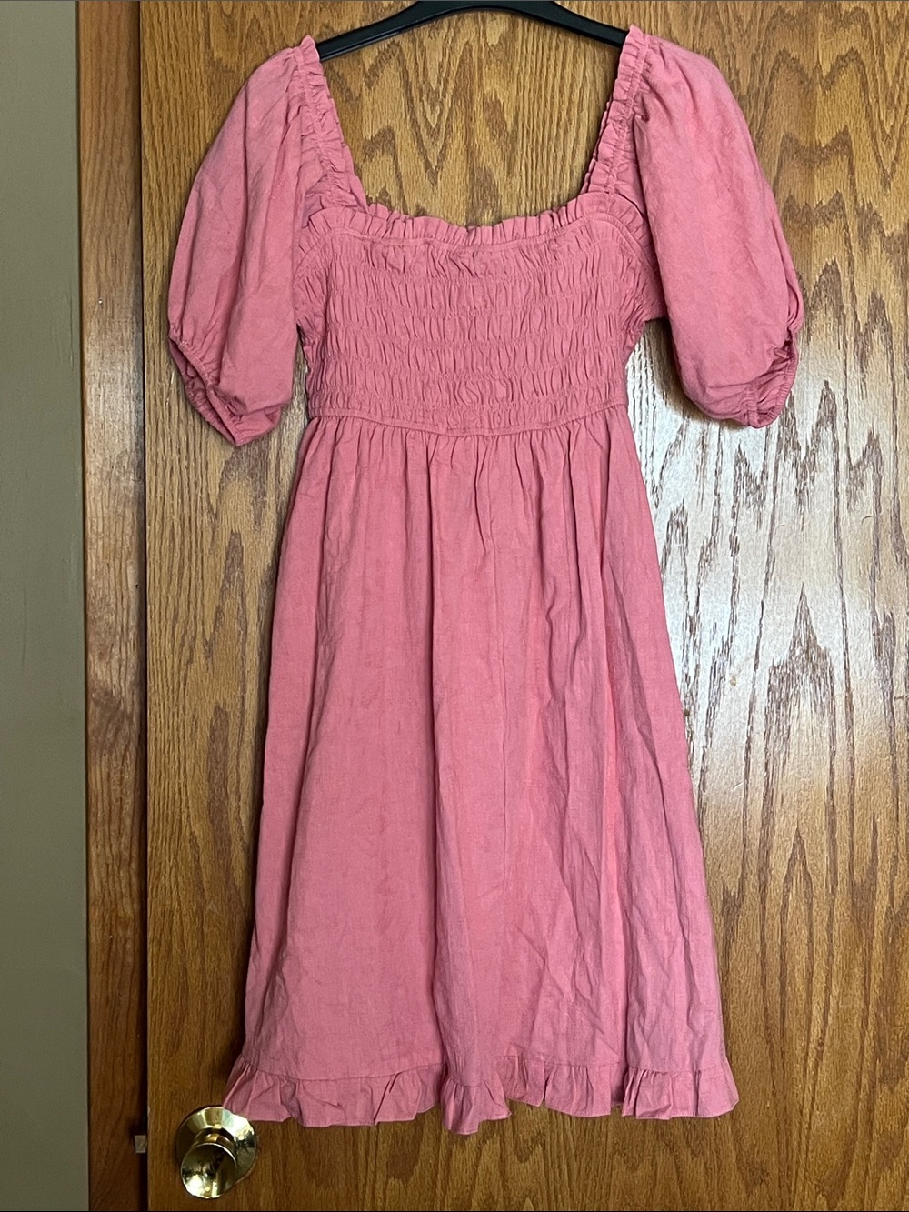 Umgee Pink Puff-Sleeve Smocked Bodice Midi Dress